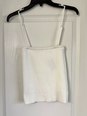 Vestique White Ribbed Knit Spaghetti Strap Tank Top